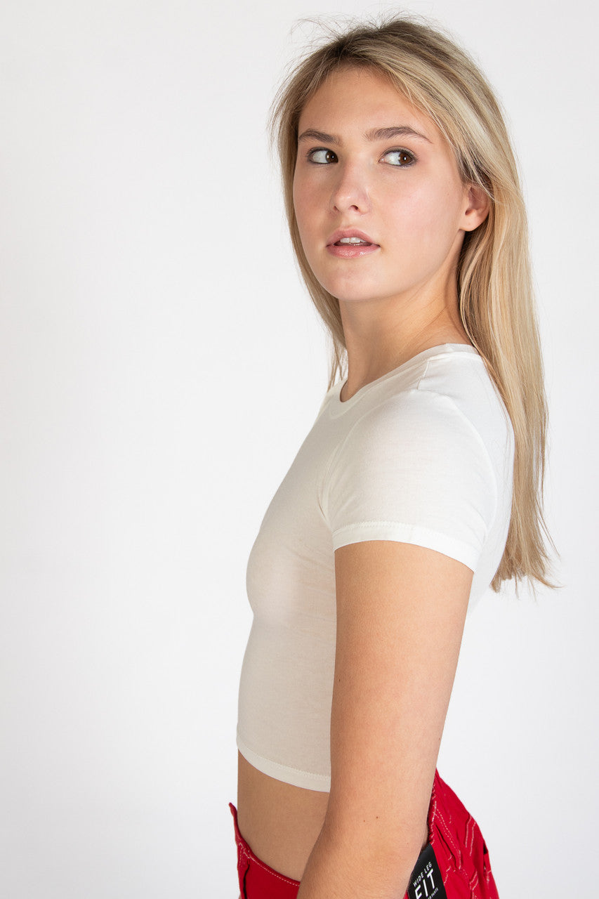 White Short Sleeve Crop Tee
