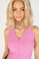 Pink Rouge Zip Up Bubble Rib Halter