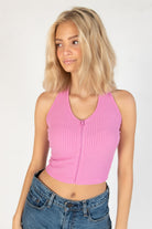 Pink Rouge Zip Up Bubble Rib Halter