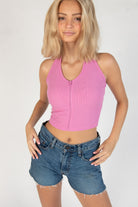 Pink Rouge Zip Up Bubble Rib Halter