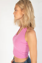 Pink Rouge Zip Up Bubble Rib Halter