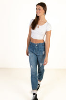 White Seamed Keyhole Crop Top