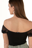 Black Mesh Tie Up Milkmaid Top
