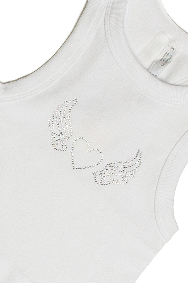 White Crystal Heart Seamless Tank