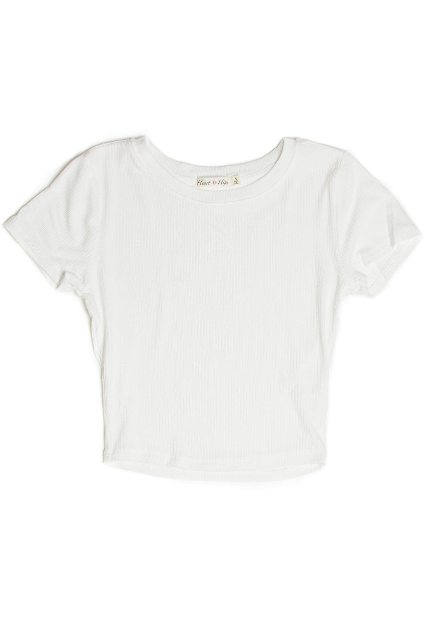 White Ribbed Crop Shirt