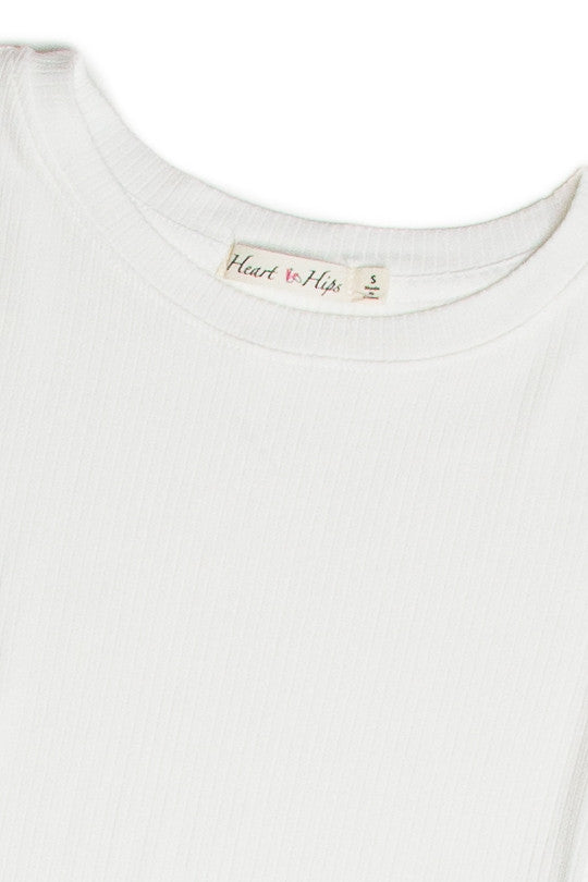 White Ribbed Crop Shirt