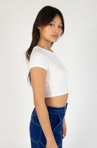 White Ribbed Crop Shirt