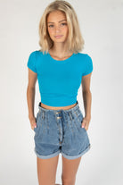 Azure Ribbed Crop Shirt