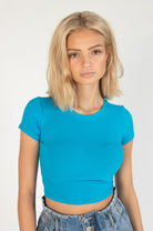 Azure Ribbed Crop Shirt