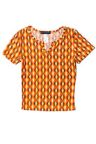 70's Wave Print Notch Neck Tee