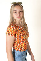 70's Wave Print Notch Neck Tee