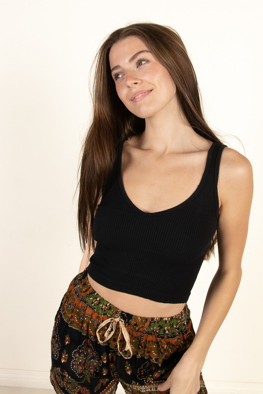 Black Seamless Crop V Tank