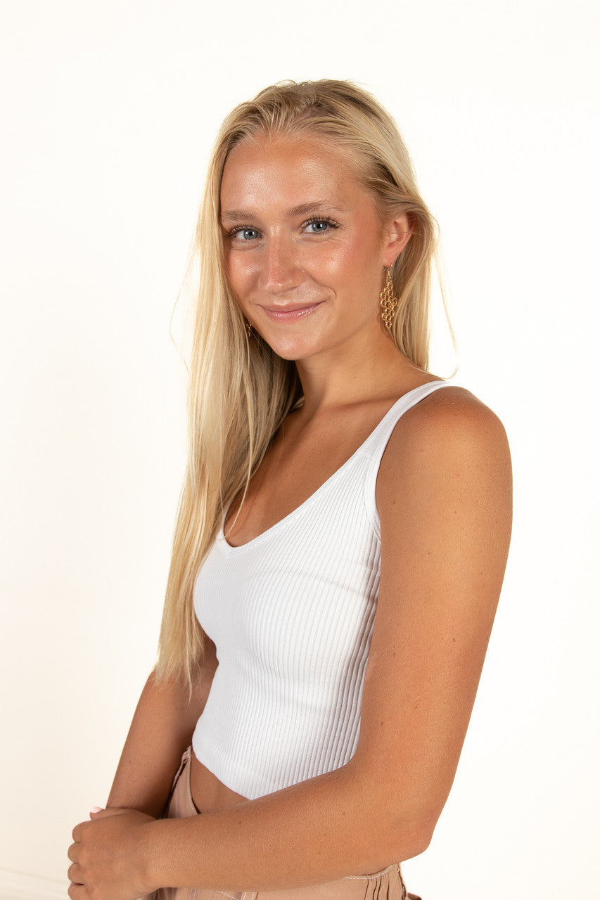 White Seamless Crop V Tank
