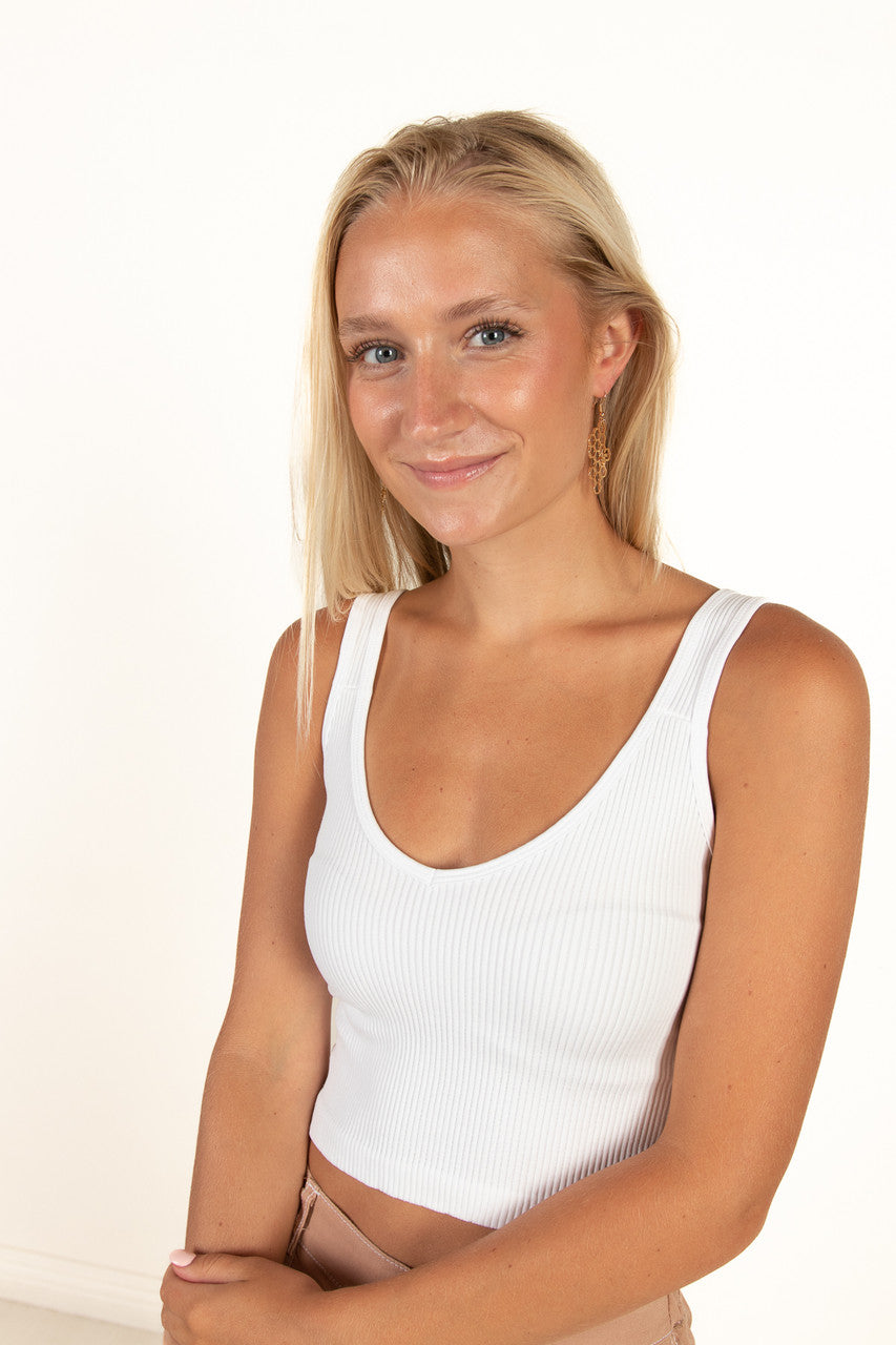 White Seamless Crop V Tank