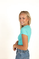 Light Blue Seamless Crop Shirt