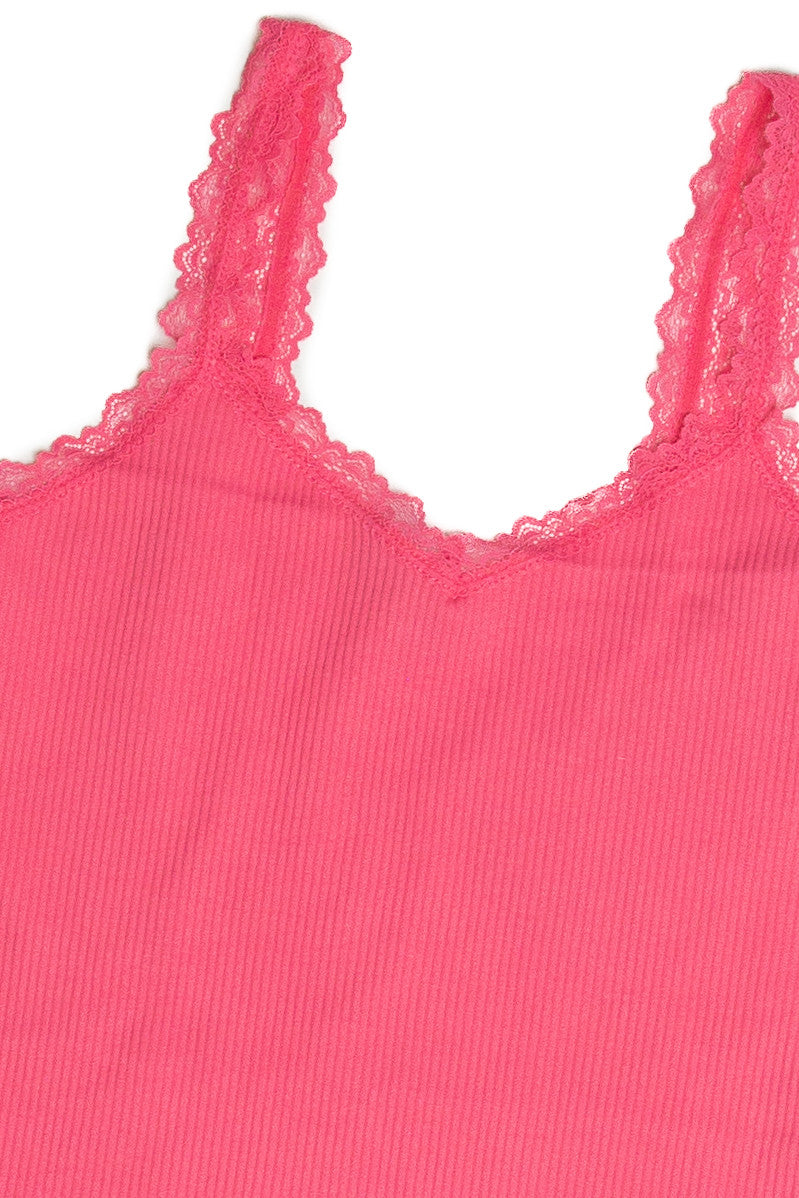 Rose Pink Lace Trim Seamless Tank