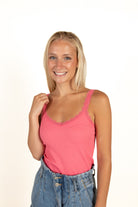 Rose Pink Lace Trim Seamless Tank