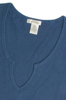 Blue Notched Ribbed Crop Tee