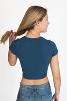 Blue Notched Ribbed Crop Tee