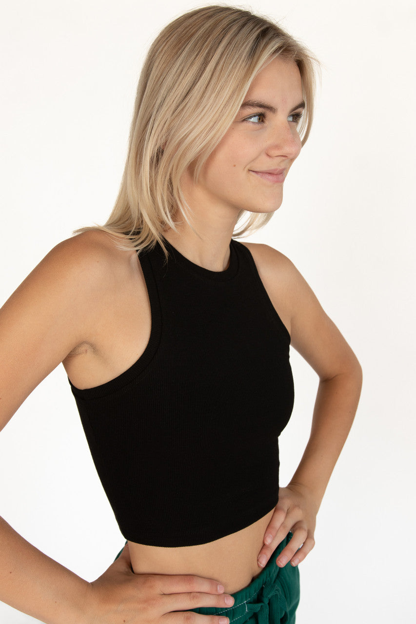 Black Ribbed Crew Tank