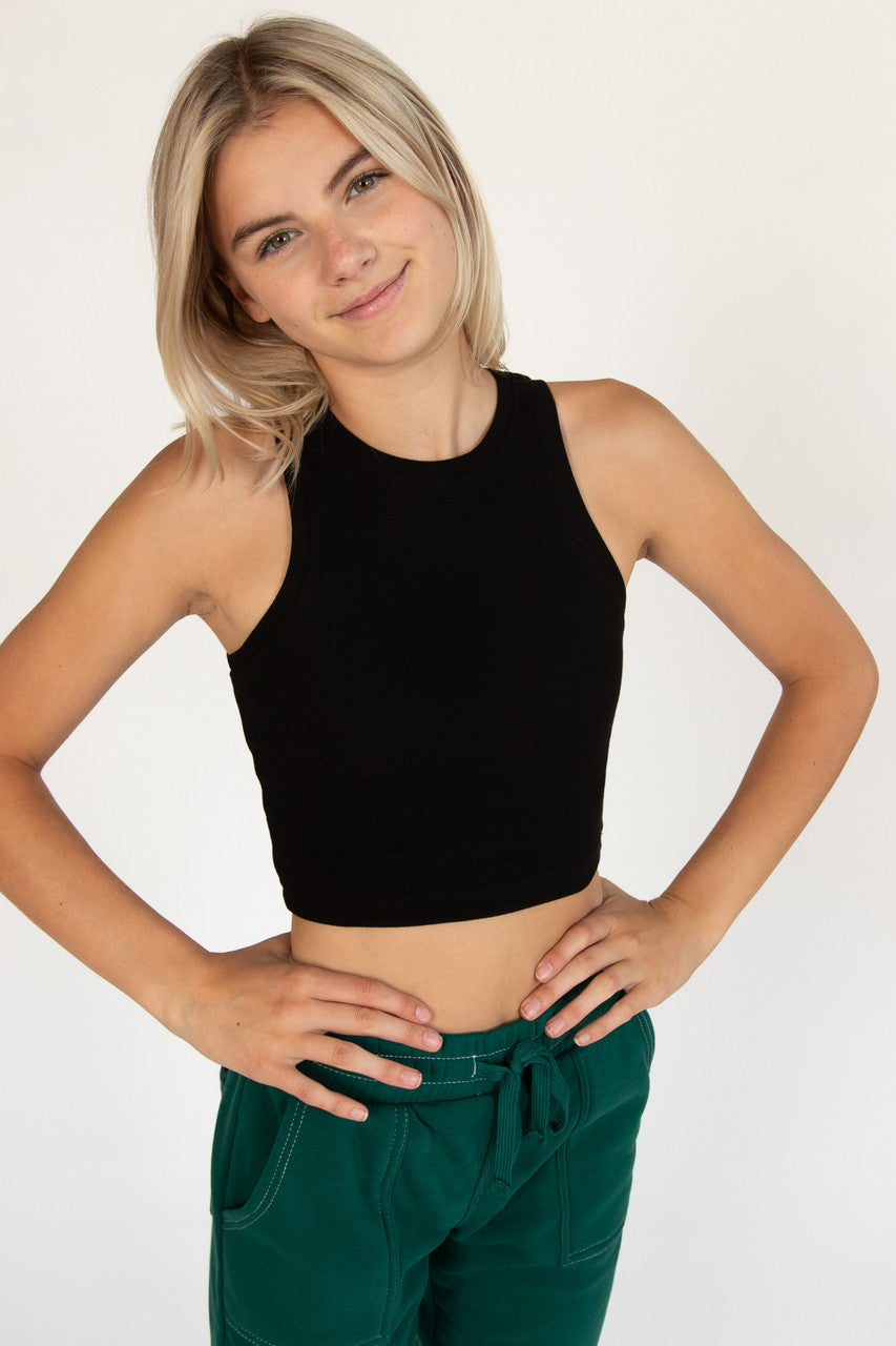 Black Ribbed Crew Tank