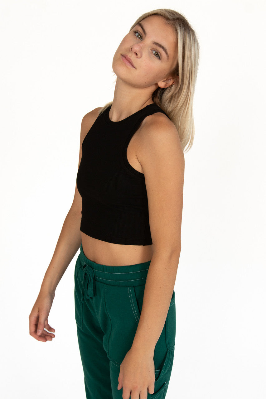 Black Ribbed Crew Tank
