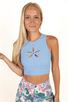 Marina Blue Flower Cutout Seamless Tank