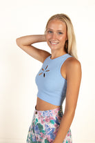 Marina Blue Flower Cutout Seamless Tank