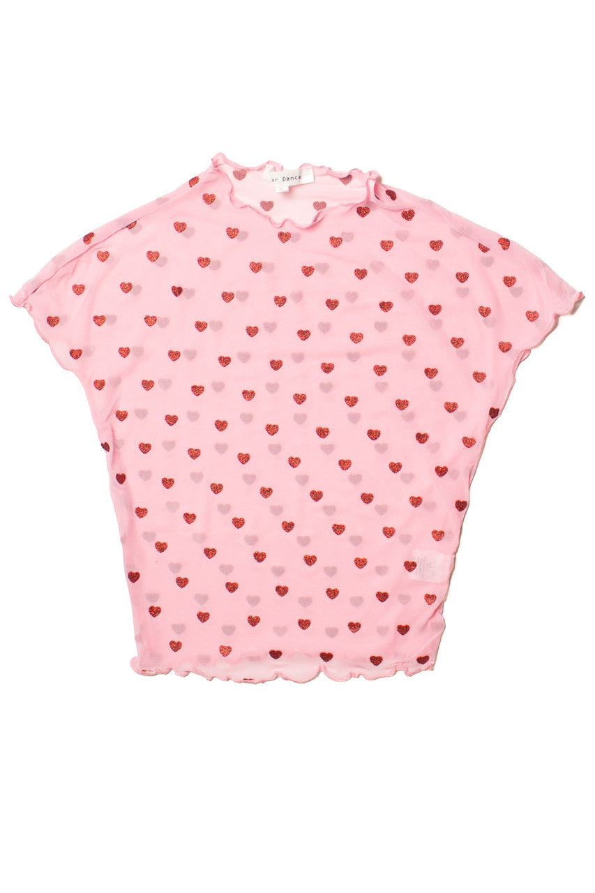 Glitter Hearts Pink Mesh Tee
