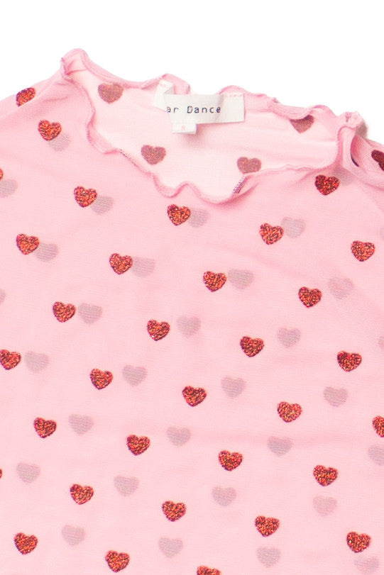 Glitter Hearts Pink Mesh Tee