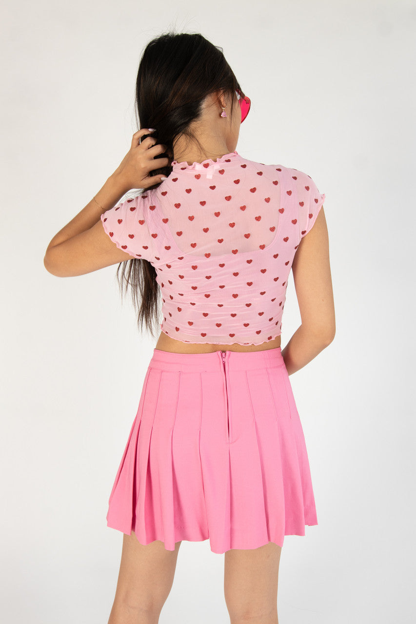 Glitter Hearts Pink Mesh Tee