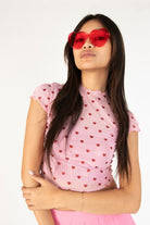 Glitter Hearts Pink Mesh Tee