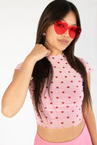 Glitter Hearts Pink Mesh Tee
