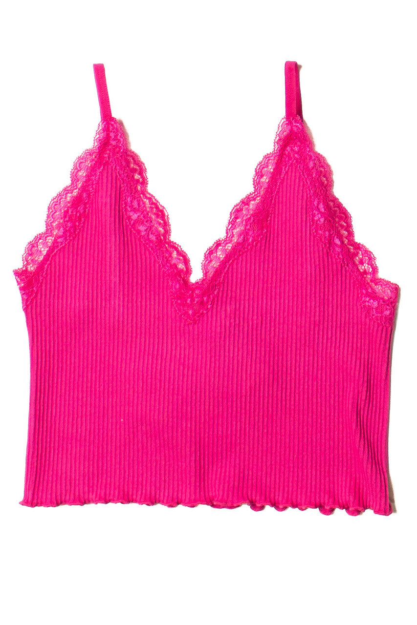 Fuchsia Lace Trim Seamless Cami