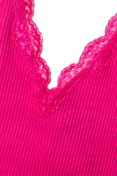 Fuchsia Lace Trim Seamless Cami