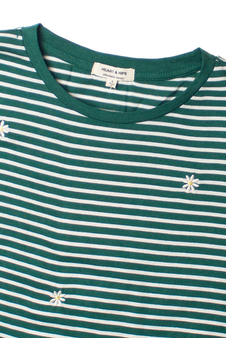 Jewel Green Striped Daisy Tee