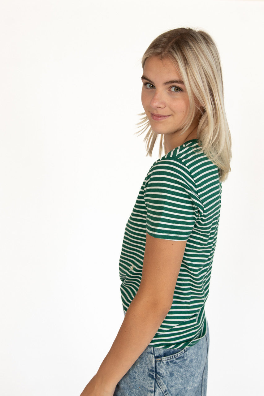 Jewel Green Striped Daisy Tee