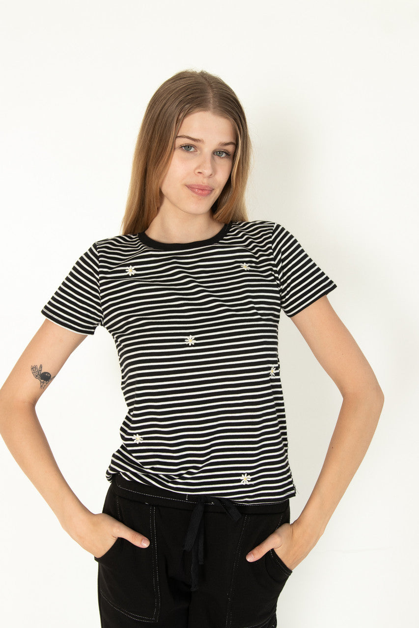 Black Striped Daisy Tee