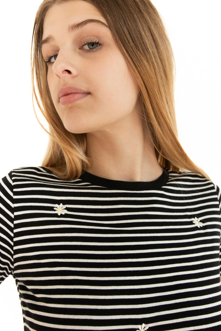 Black Striped Daisy Tee