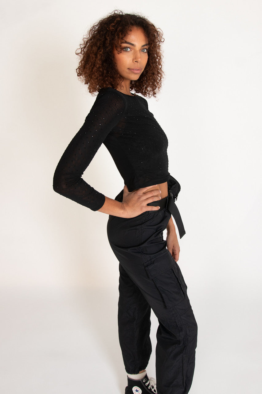 Studded Mesh Long Sleeve Top