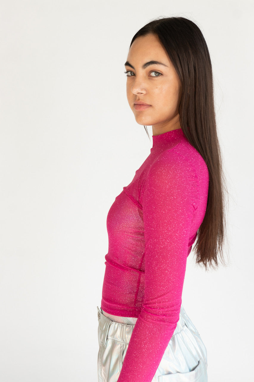 Fuchsia Glitter Mock Neck Long Sleeve Top – Ragstock