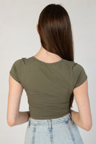 Army Notched Neck Crop T-Shirt