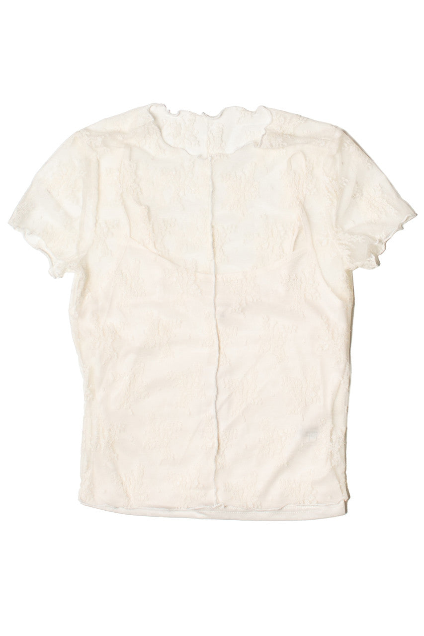 Floral Lace Mesh Tee With Cami