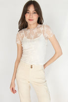 Floral Lace Mesh Tee With Cami