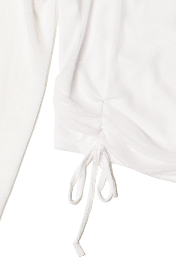 Mesh Ruched Front Long Sleeve Top