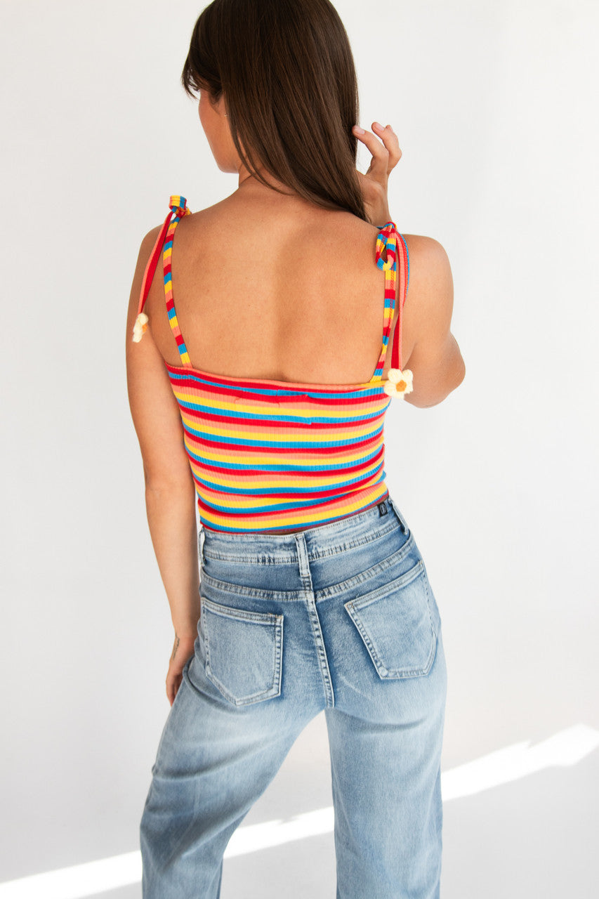 Crochet Flower Tie Strap Tank