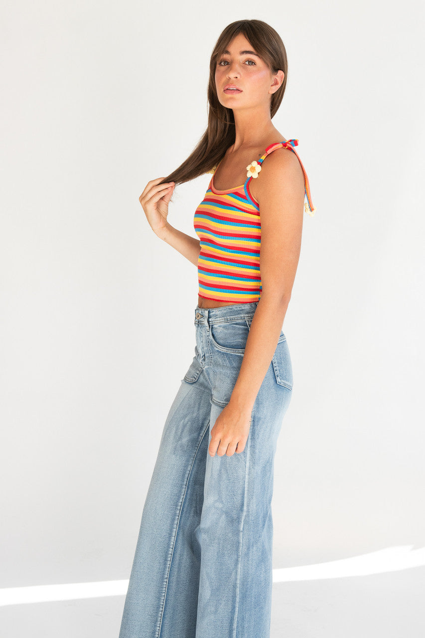 Crochet Flower Tie Strap Tank