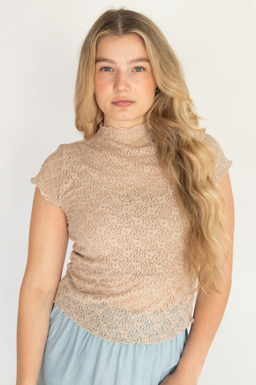 Mock Neck Lace Tee 