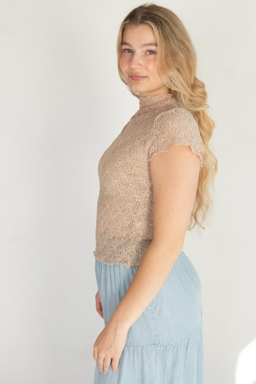 Mock Neck Lace Tee 