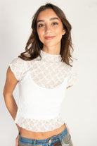 Mock Neck Lace Tee 